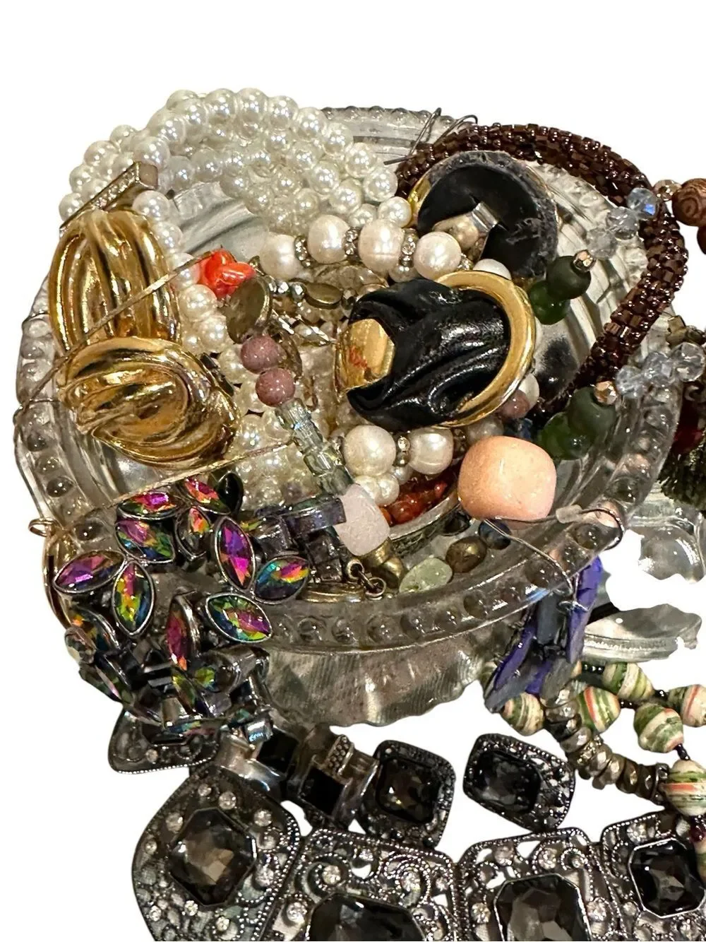 Estate Vintage to now Assorted mixed lot Jewelry Brooches mystery compote jar